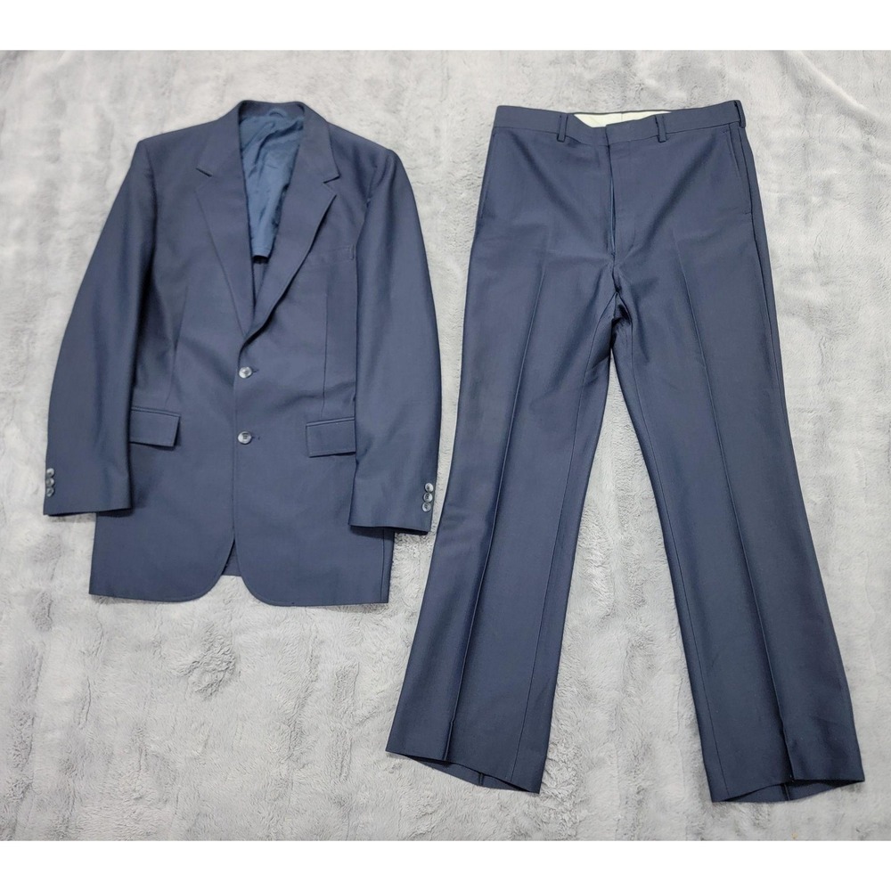Vintage The Men's Shop Suit Mens 38L 33x31 Pants Blue 2 Piece Notch JCPenney